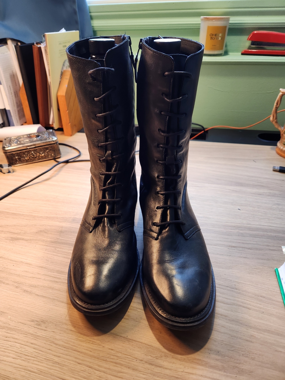 Cole Haan Black Lace-Up Leather Mid-Calf Boots - Picture 7 of 10